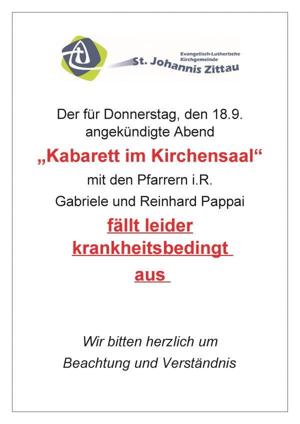 Kabarett-Abend am 18.9.25 fällt aus